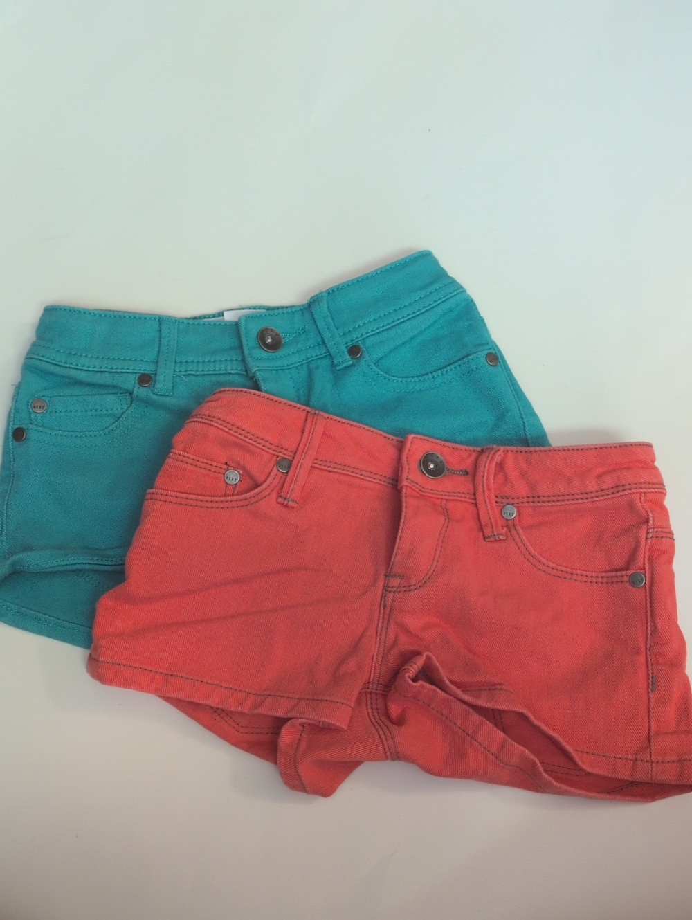 2 - Roxy Girl Denim Shorts - Orange & Teal - 8